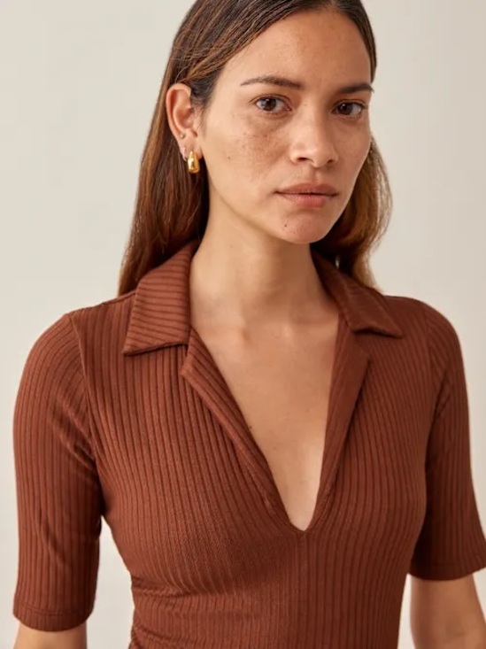 Reformation Tops - Reformation Chestnut Thomas Knit Ribbed Top Size Medium